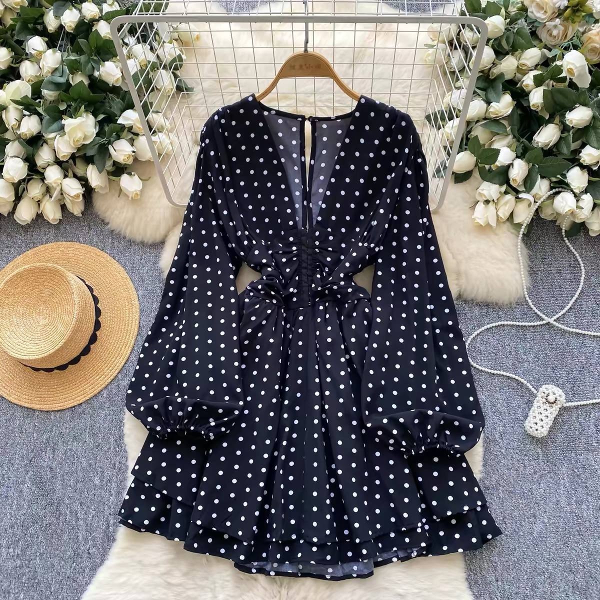 Black and white polka dot mini dress