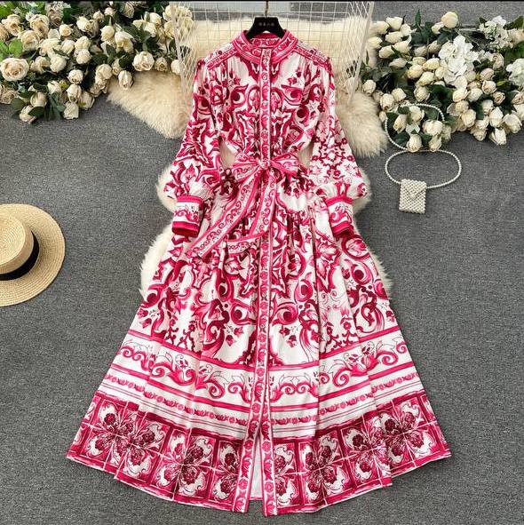 Porcelain Print Maxi women dress