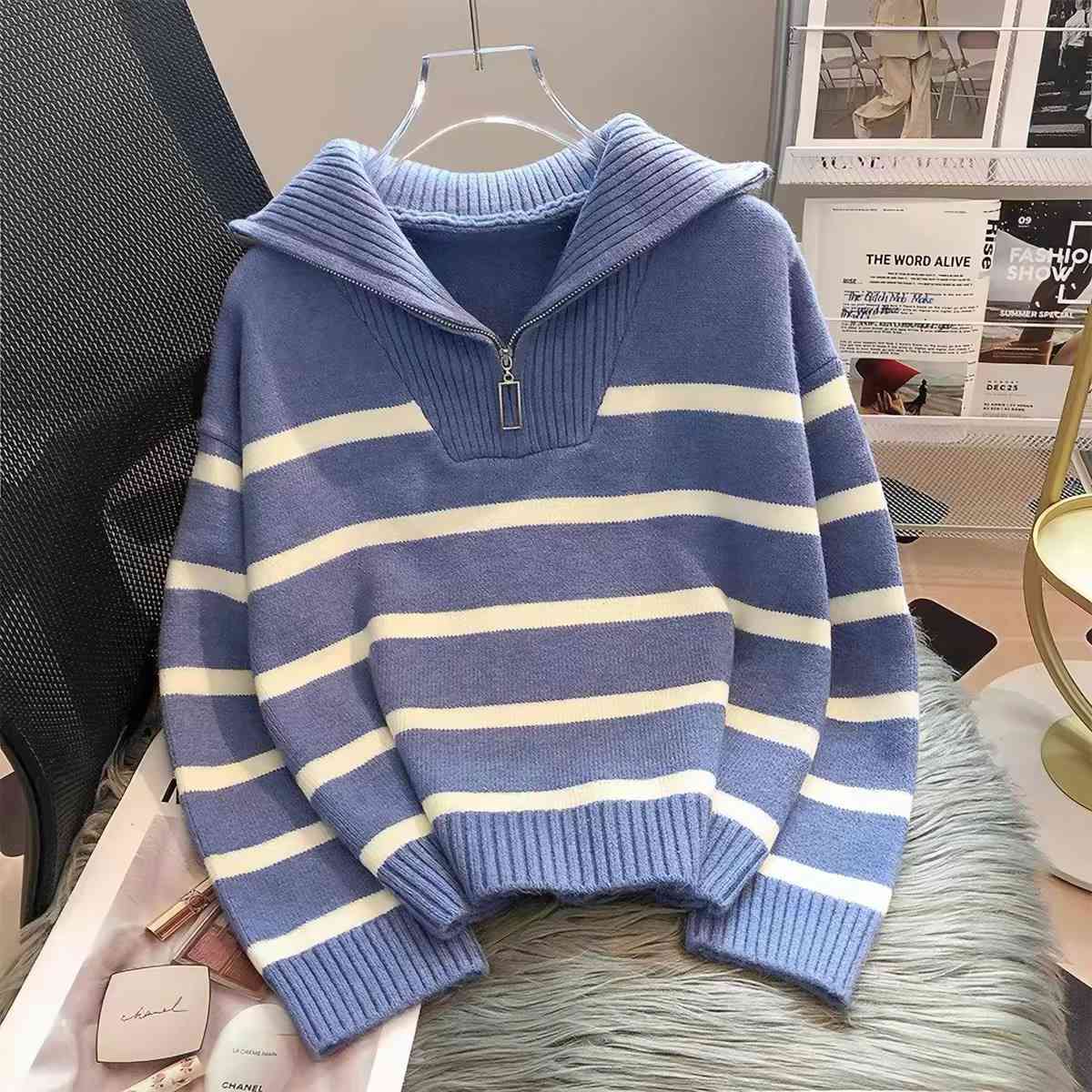 Women's knit striped pullover sweater