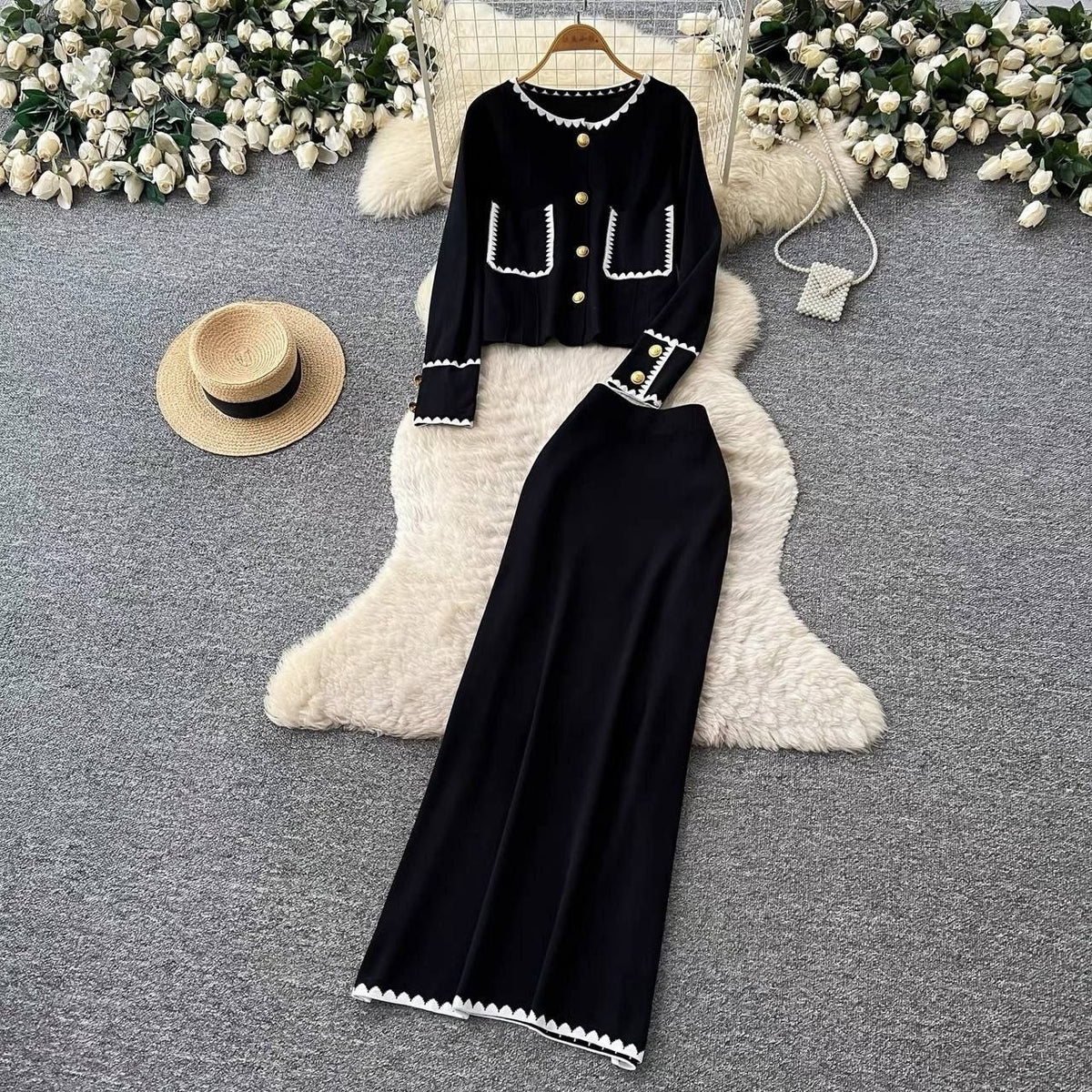 Black two-piece knit co ord set