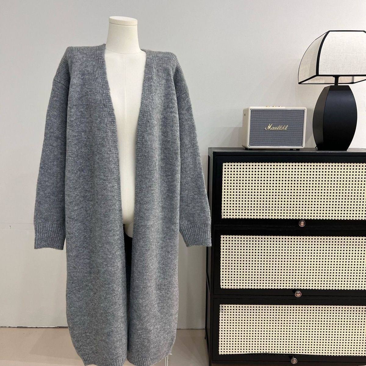 Grey oversized longline knit cardigan