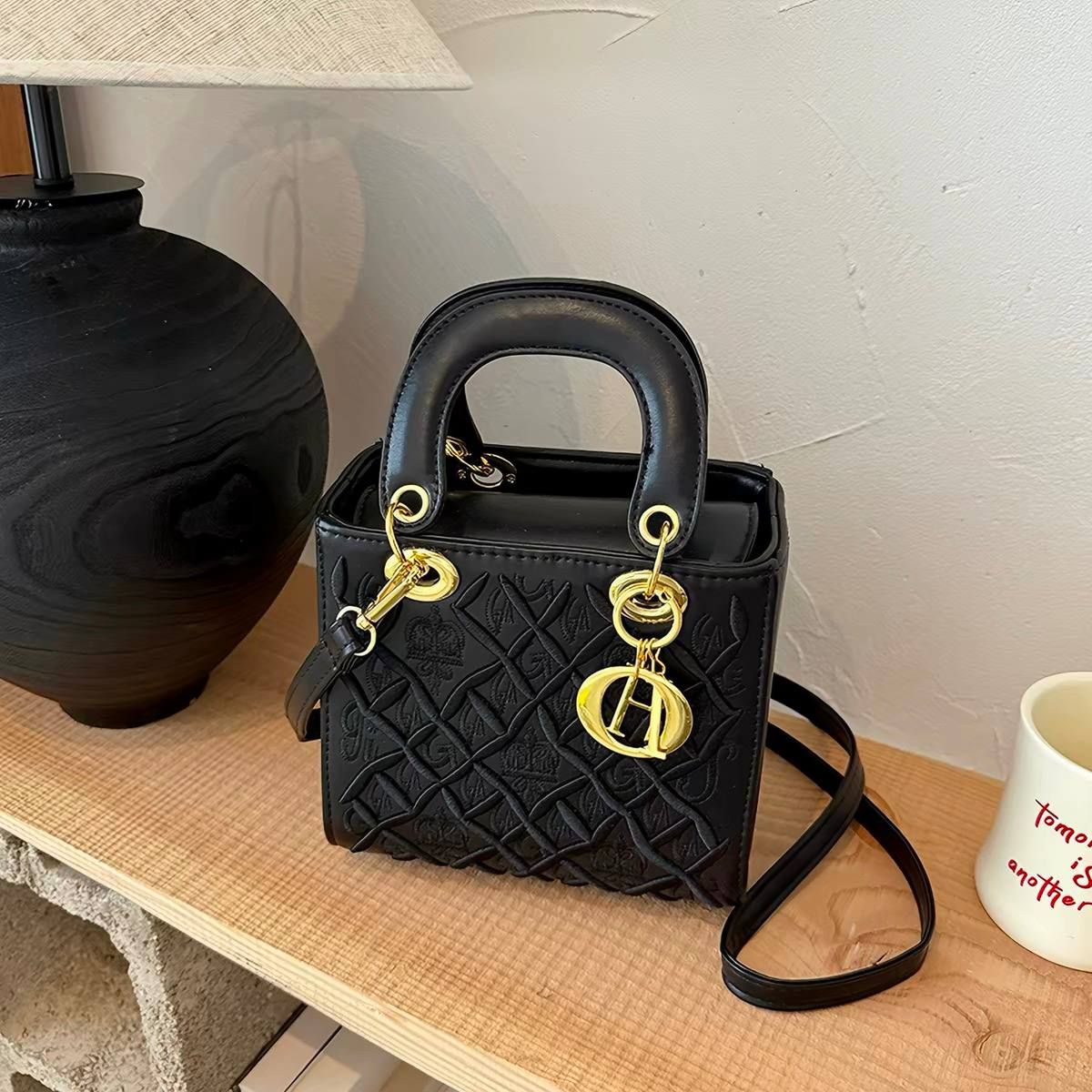 Lady Dior inspired red top-handle mini bag