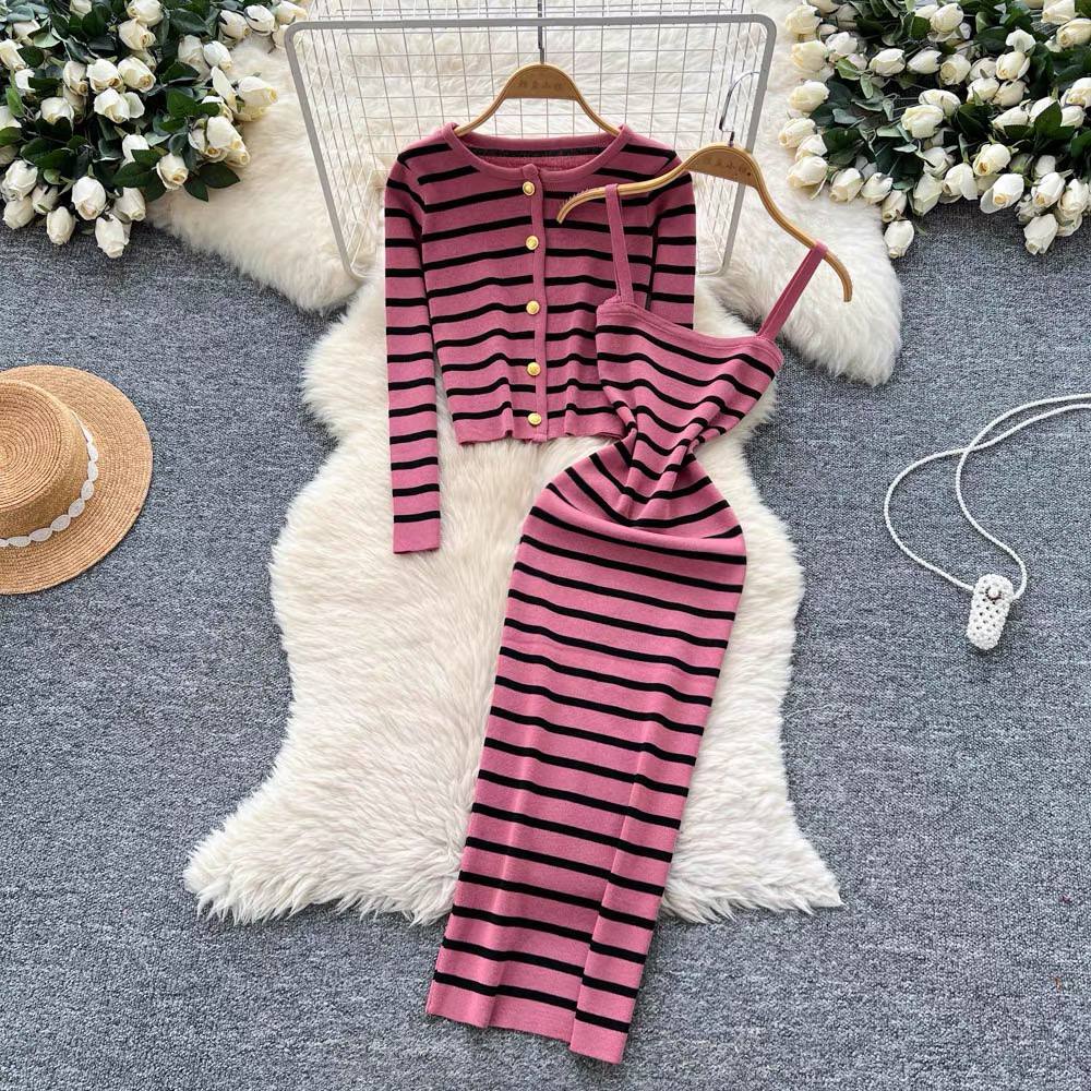 Striped two-piece knit set