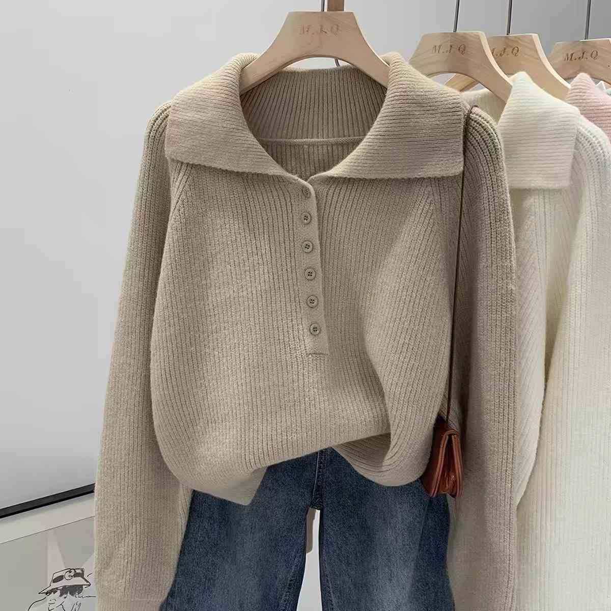 Beige knit polo sweater