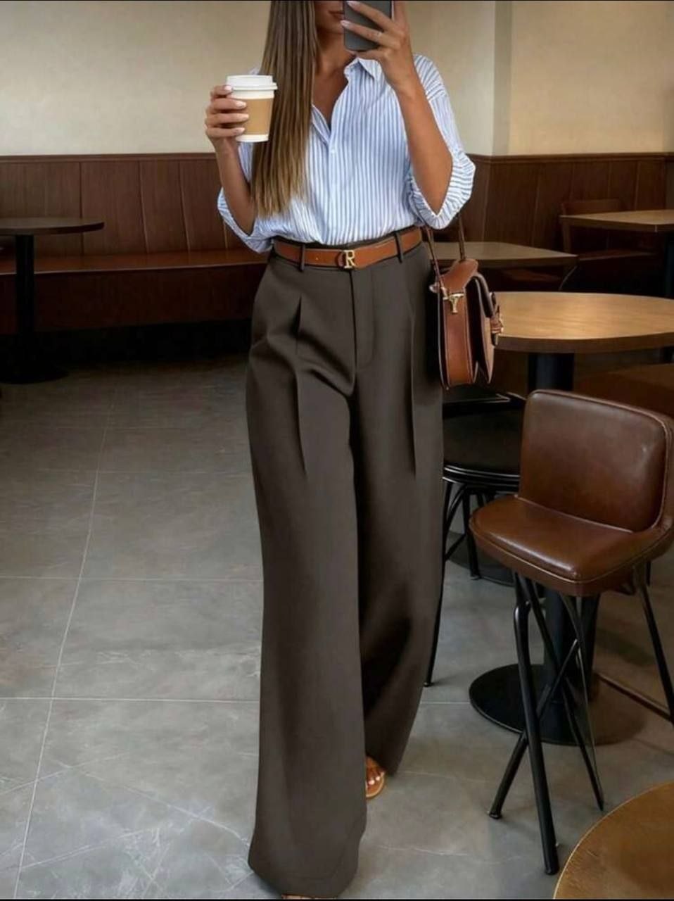 Dark olive green wide-leg trousers