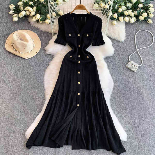 black ribbed-knit midi dress