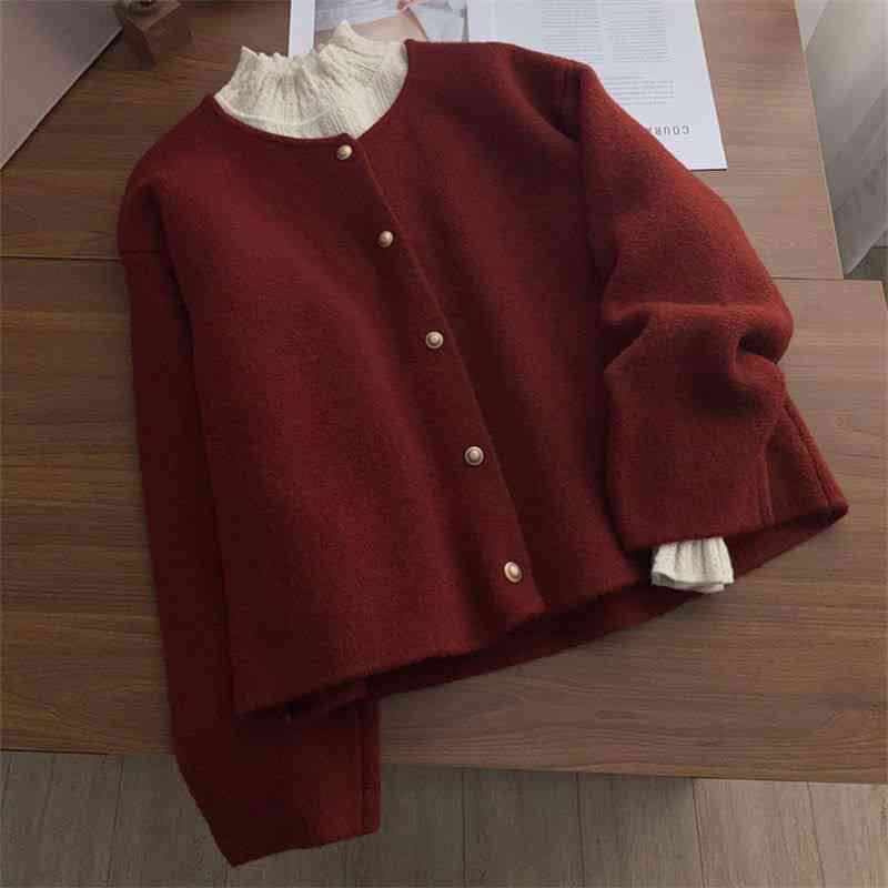 Round-neck single-breasted knitted cardigan