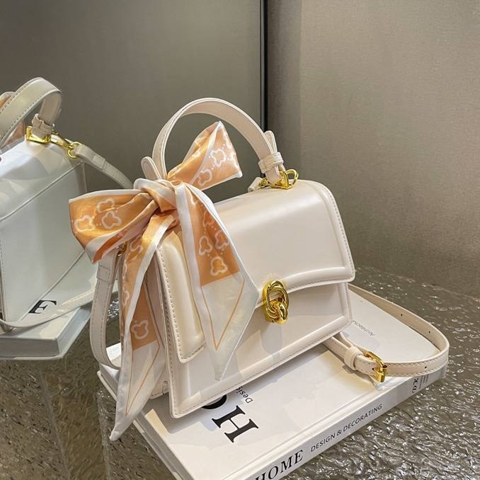 White structured flap square crossbody bag