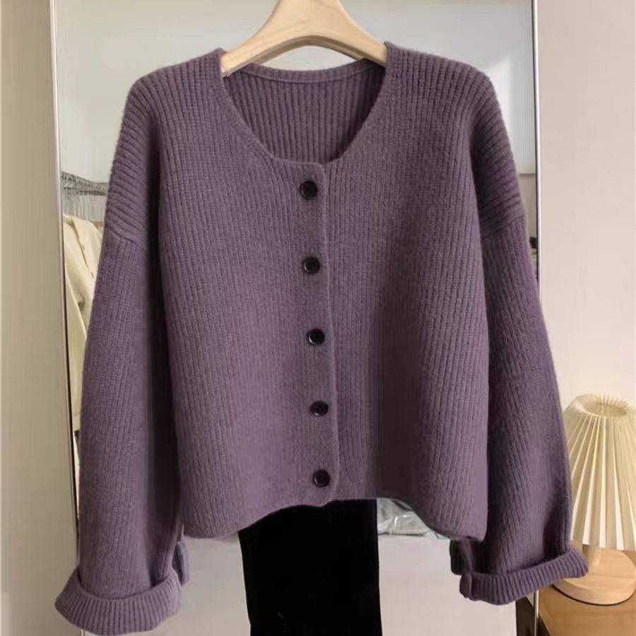 Korean style loose fit cropped knit cardigan