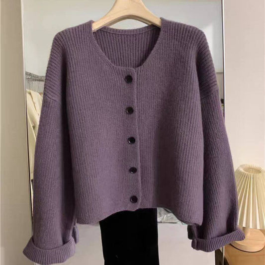Korean style loose fit cropped knit cardigan