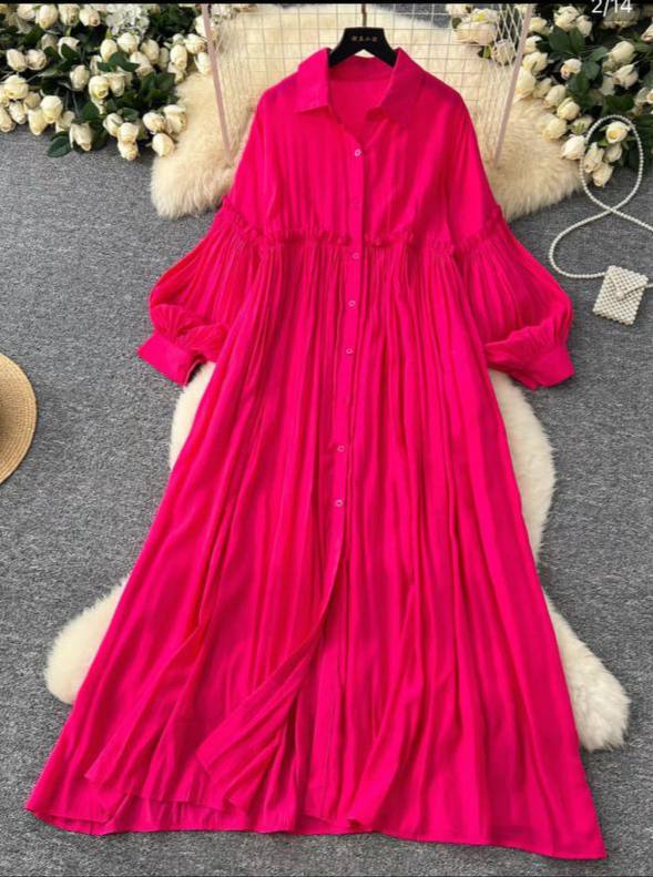 Long-sleeved full-length shirt dress