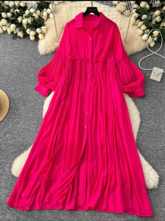 Long-sleeved full-length shirt dress