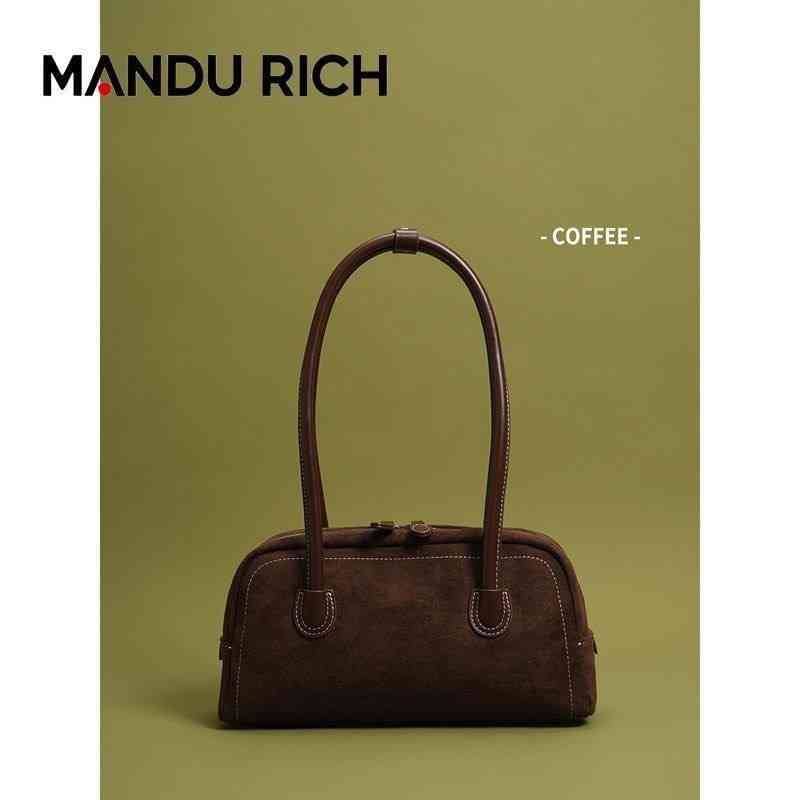 MANDU RICH dark brown suede shoulder bag