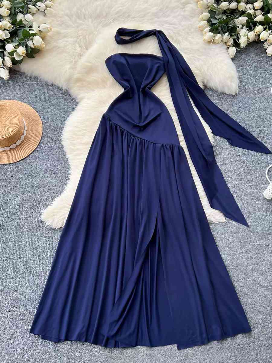 Blue  strapless maxi dress