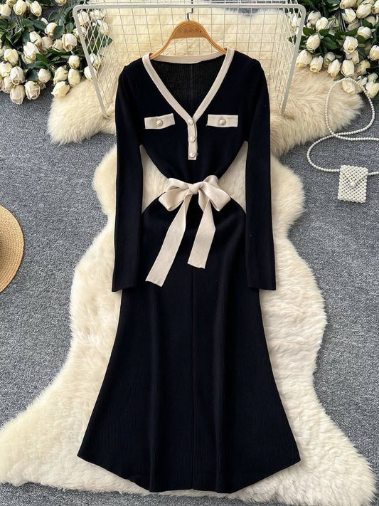 Black knit midi dress