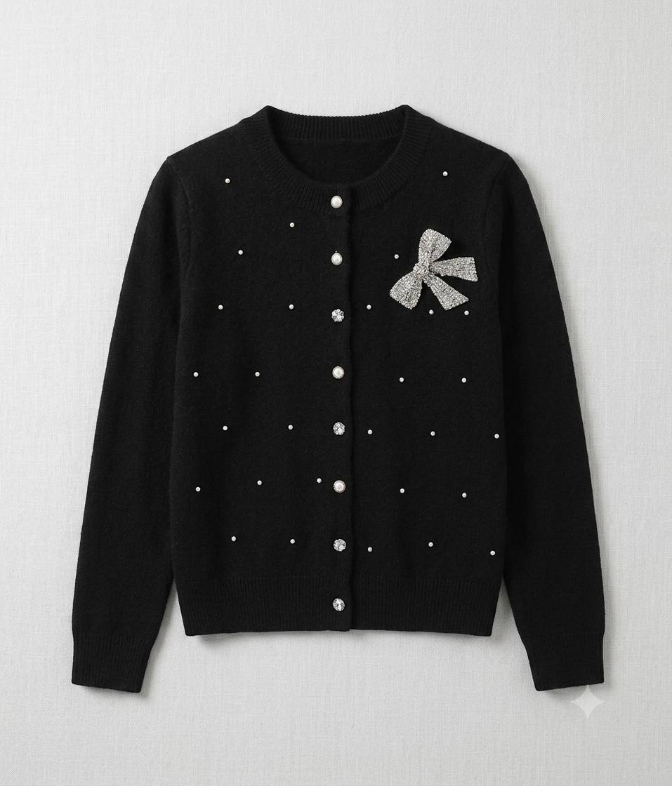 Black embellished knit cardigan