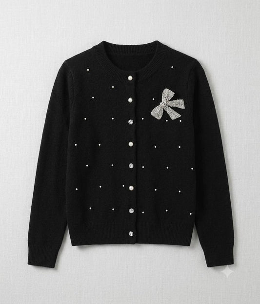 Black embellished knit cardigan