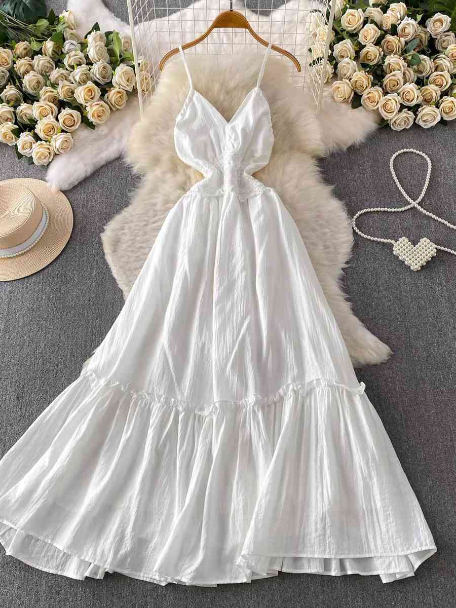 White flowy bohemian-style summer maxi dress