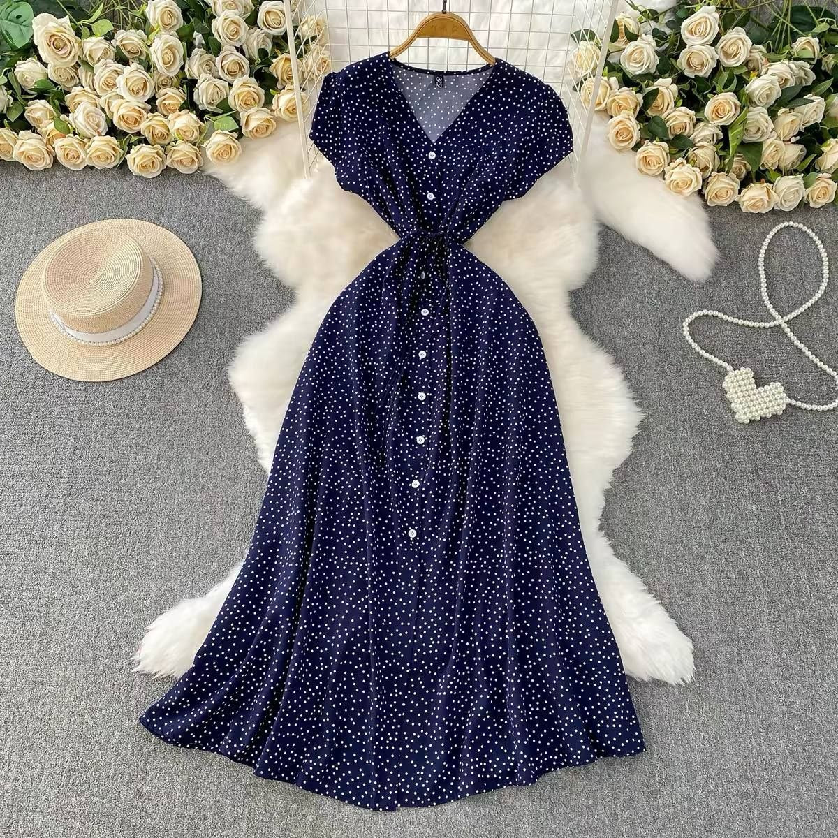 Vibrant blue French style midi dress
