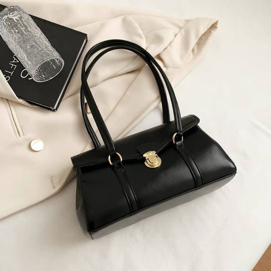 Black faux leather vintage style shoulder bag