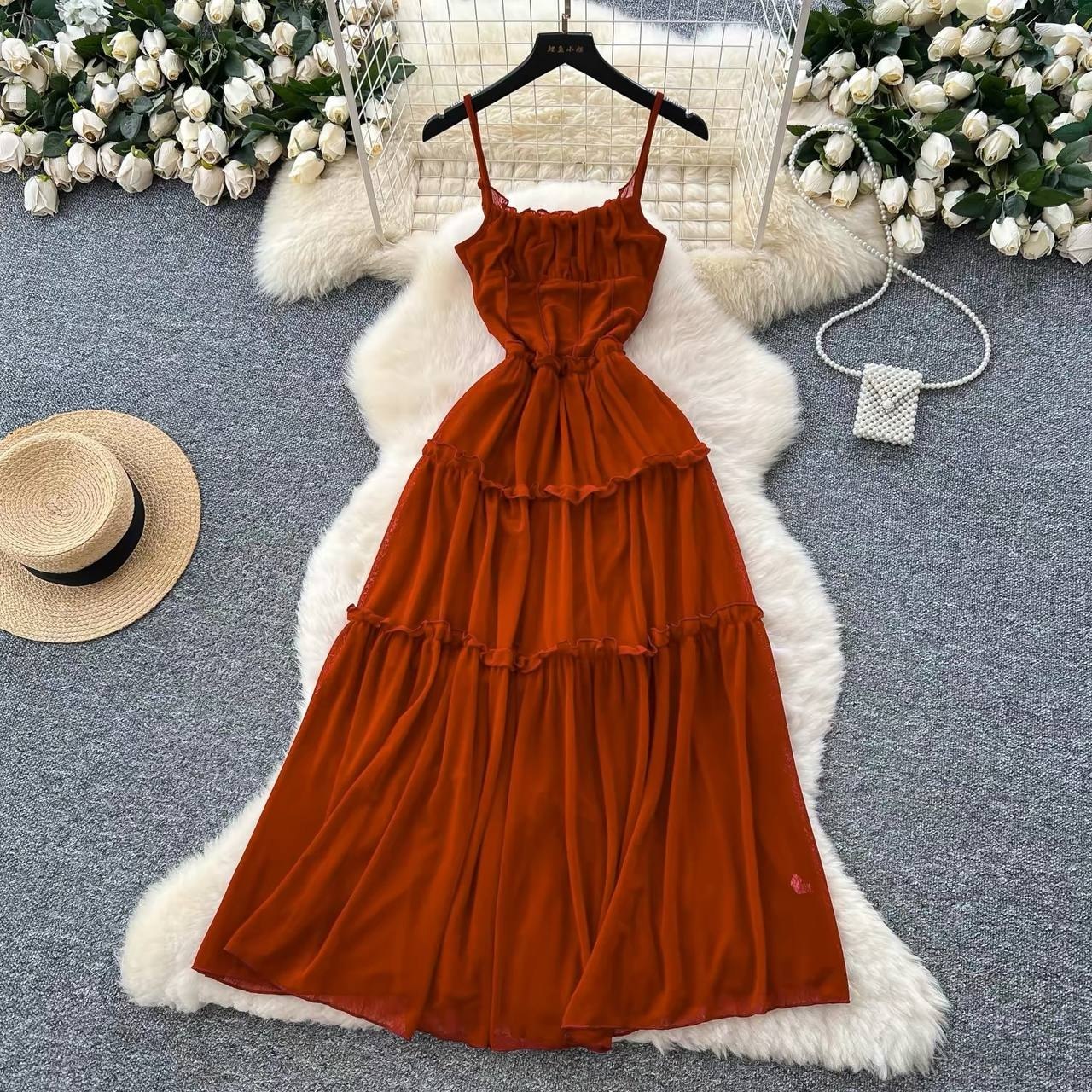 Burnt orange tiered cami maxi dress