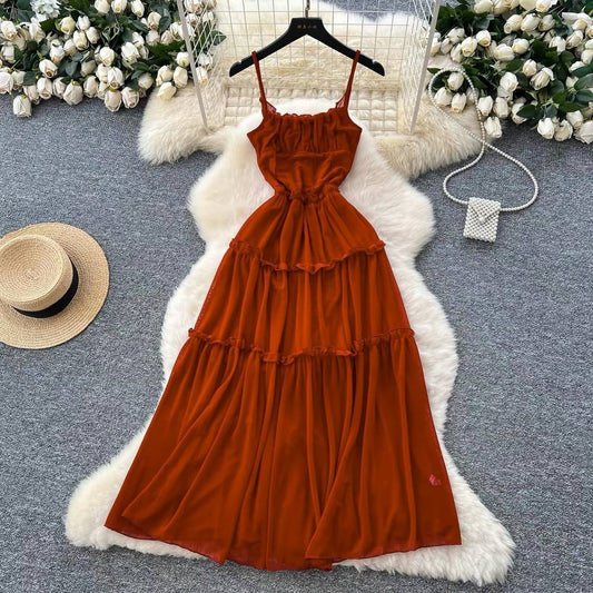 Burnt orange tiered cami maxi dress