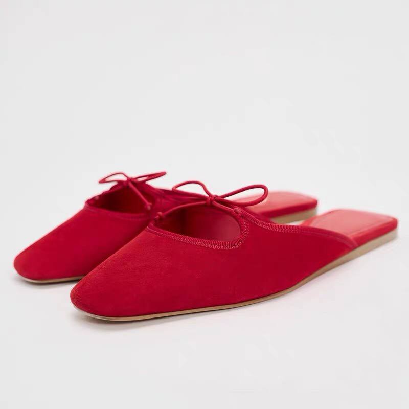 Zara red velvet mules with ties