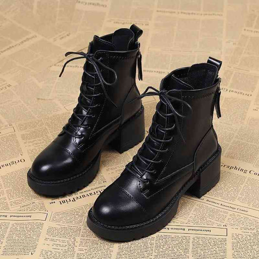 Chunky heel lace-up ankle boots