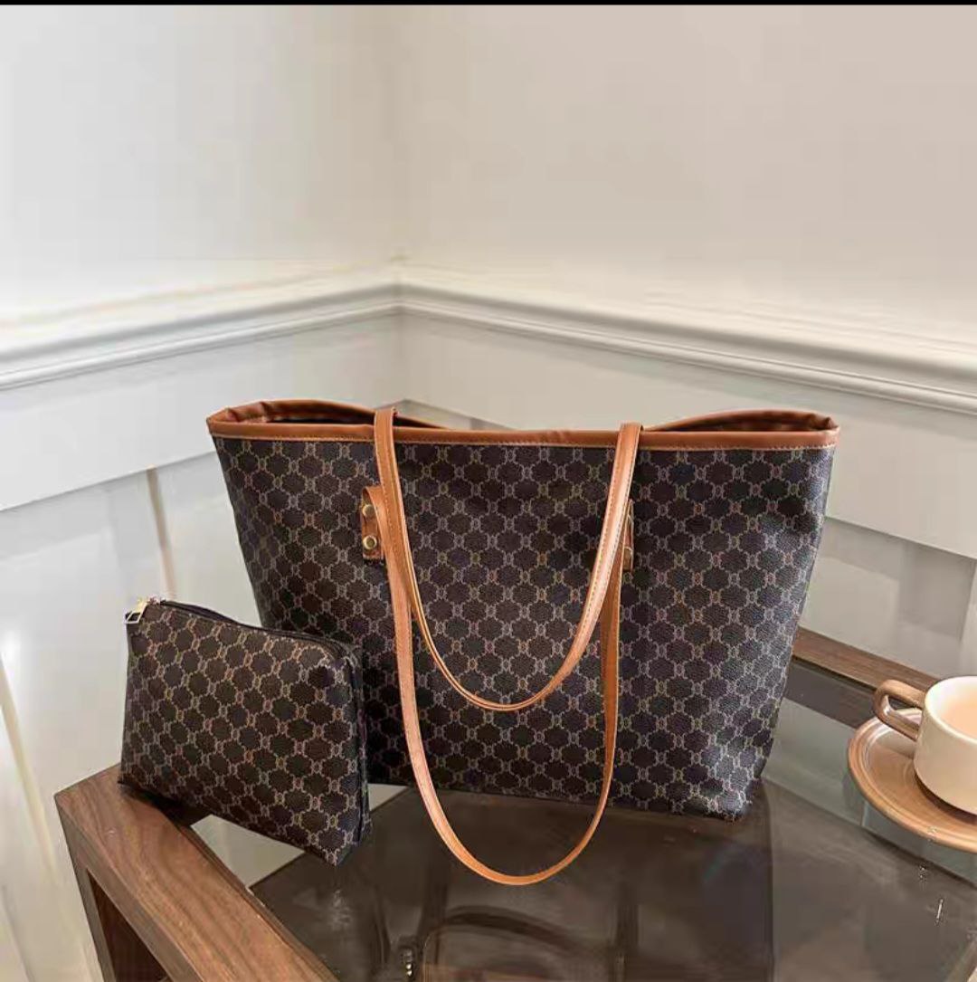 Monogrammed PU leather tote bag set