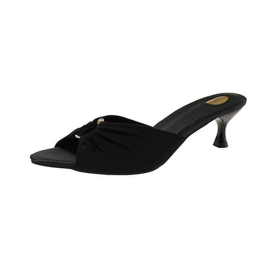 Elegant black open-toe kitten heel mules