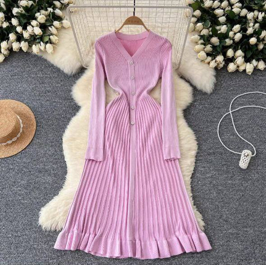 2025 new fashionable knitted pleated maxi dress