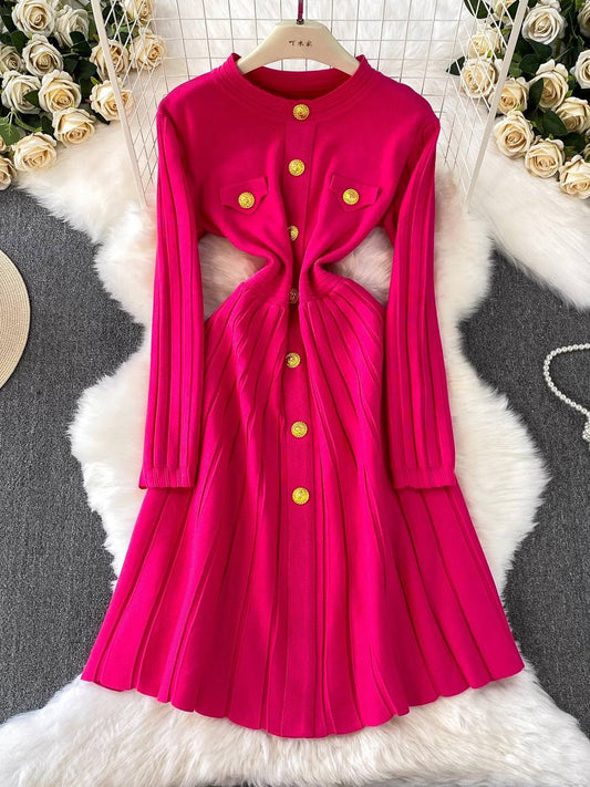 Vibrant pink ribbed-knit dress