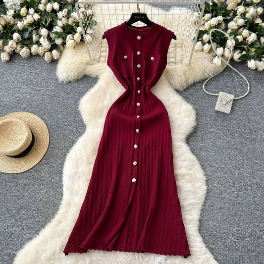 Wine red knitted midi dress