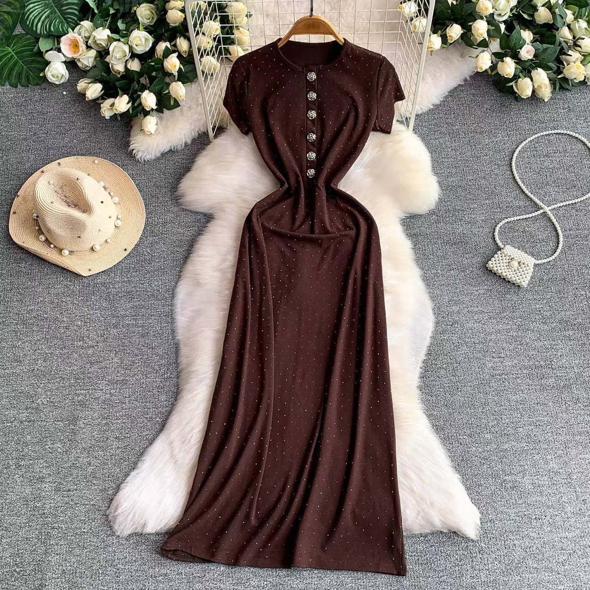 Brown knitted long dress