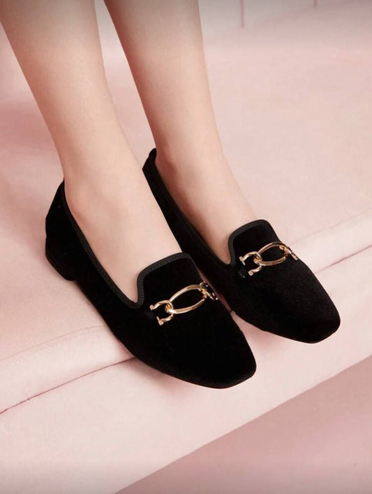 Women's black velvet loafers