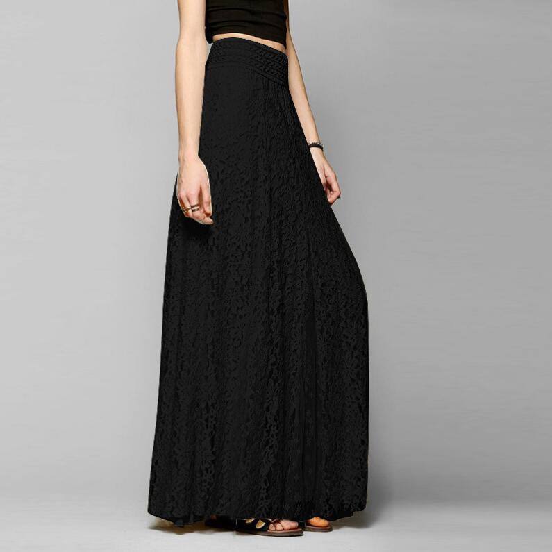 Black -colored lace maxi skirt