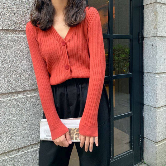 V-neck knitted cardigan