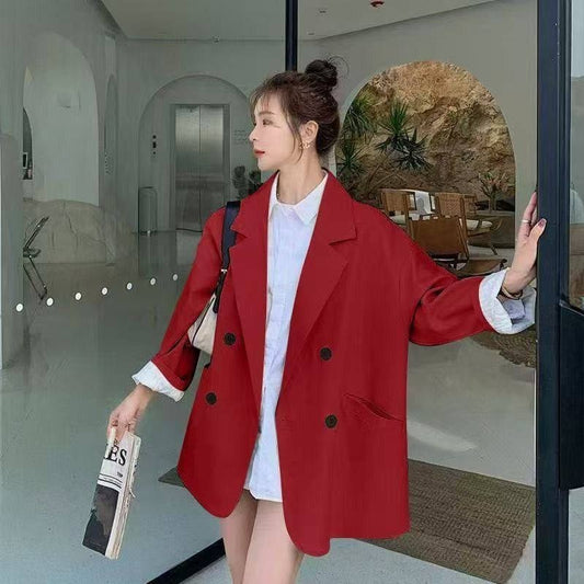 Women's oversized double breasted red blazer jacket