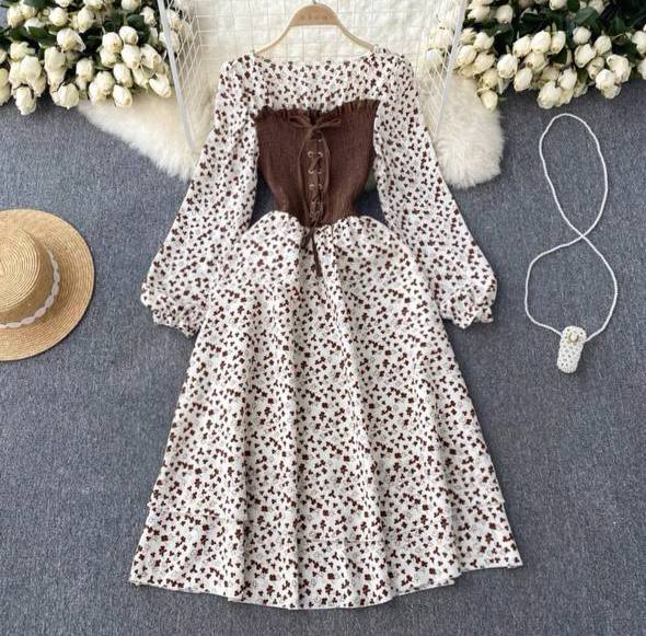 Corset Top Floral Print Midi Dress