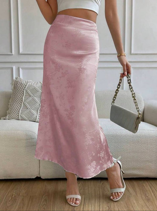 Jacquard Satin A-line Midi Skirt
