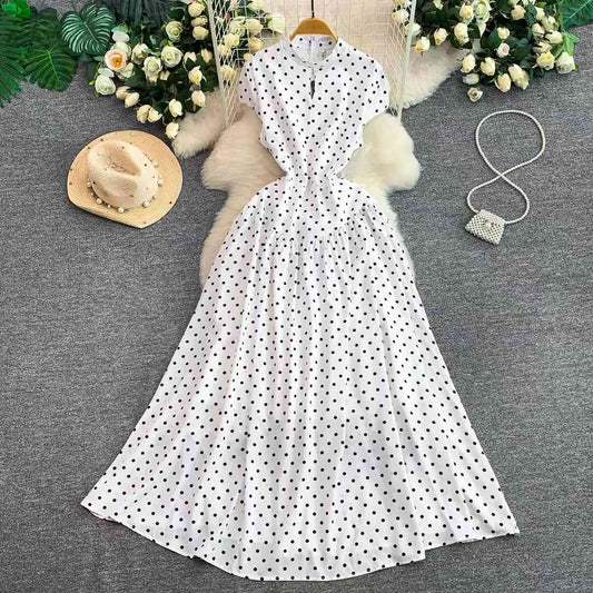 Royal white polka dot maxi dress