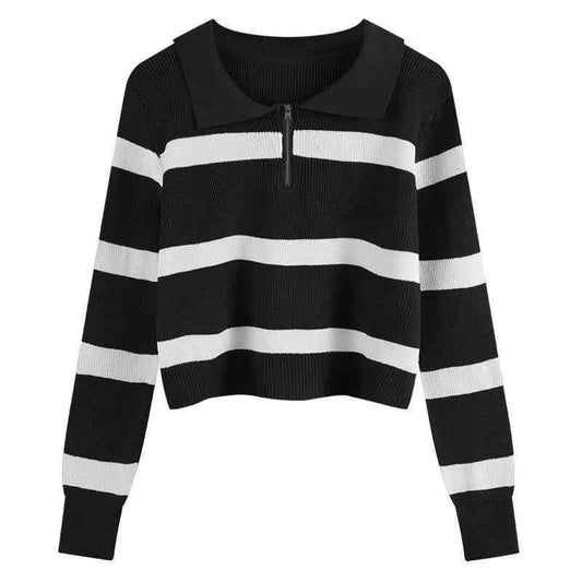 Black and white striped knit sweater