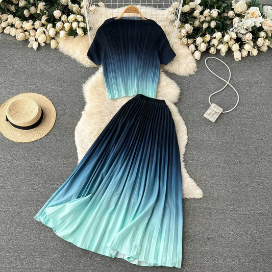 Ombre pleated two-piece set