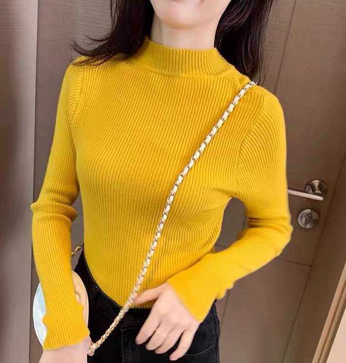Yellow long-sleeve ribbed mock neck top