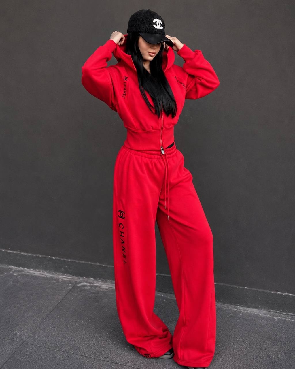 Women's bright red streetwear tracksuit set