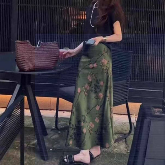 Green floral maxi or midi skirt
