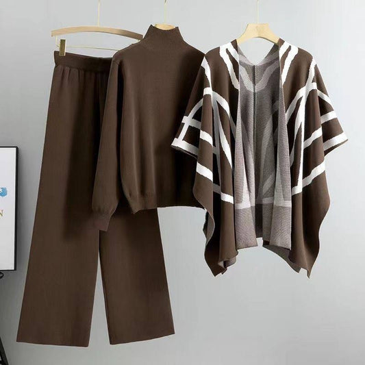 3-piece chocolate brown knit lounge set