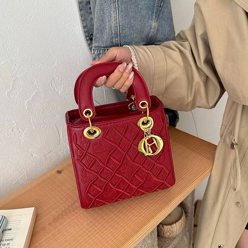 Lady Dior inspired red top handle mini bag