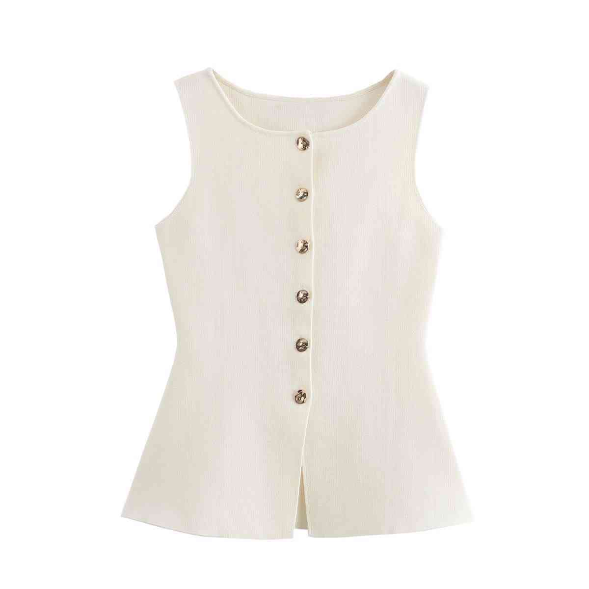 Cream ribbed knit sleeveless vest