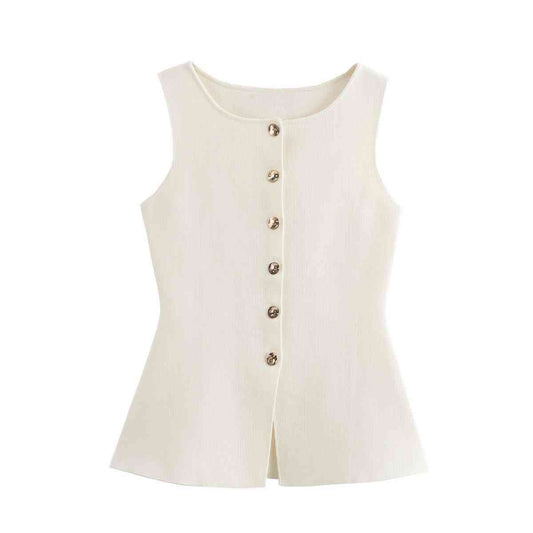 Cream ribbed knit sleeveless vest